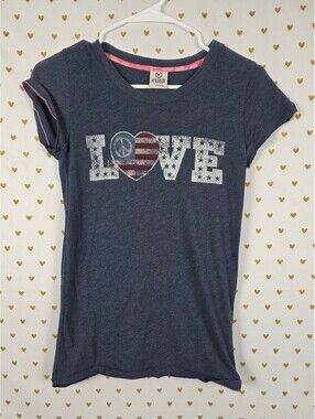Victorias Secret PINK Vintage y2k USA America LOVE Tee shirt blue SMALL